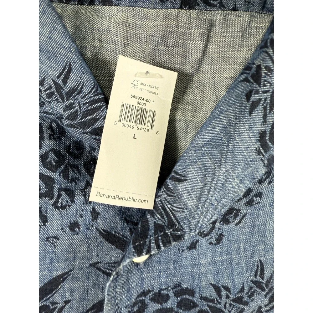 NEW Banana Republic Pineapple Print short sleeve button slim fit shirt Mens L